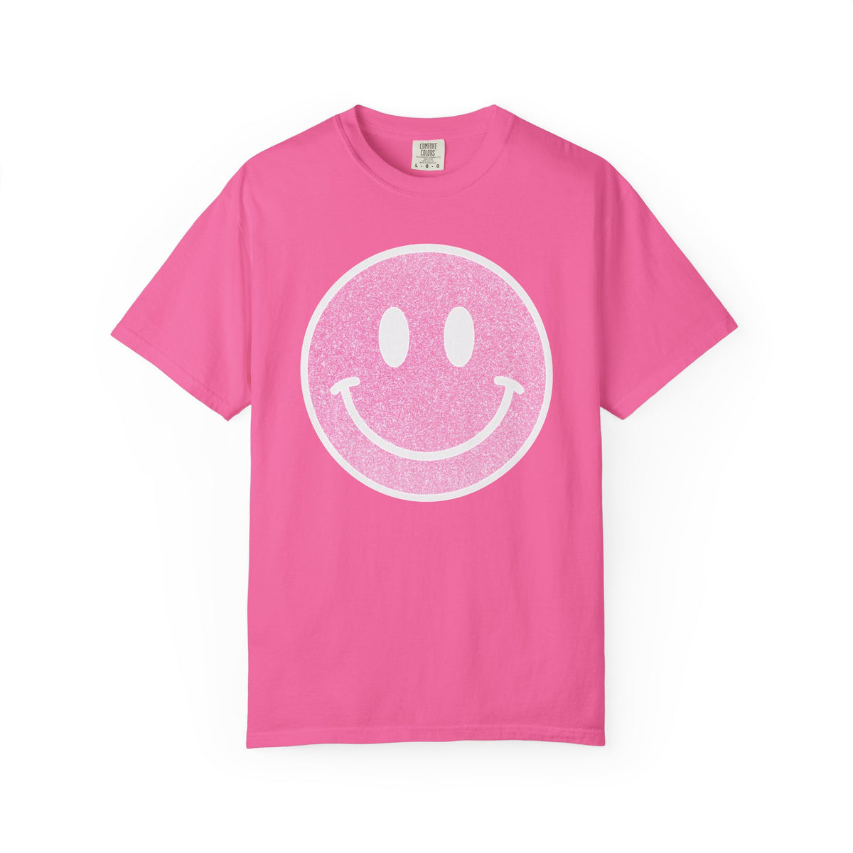 Faux Glitter Smiley - Comfort Colors | Trendy Women's T-Shirt. Direct to Garment. Printed & Shipped in the USA. Unisex Sizes.