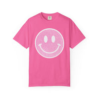 Faux Glitter Smiley - Comfort Colors | Trendy Women's T-Shirt. Direct to Garment. Printed & Shipped in the USA. Unisex Sizes.
