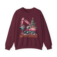 Excavator Merry Christmas Construction – Gildan Heavy Blend | Trendy Women’s Soft Sweatshirt. Direct to Garment. Printed & Shipped in the USA. Unisex Sizes.