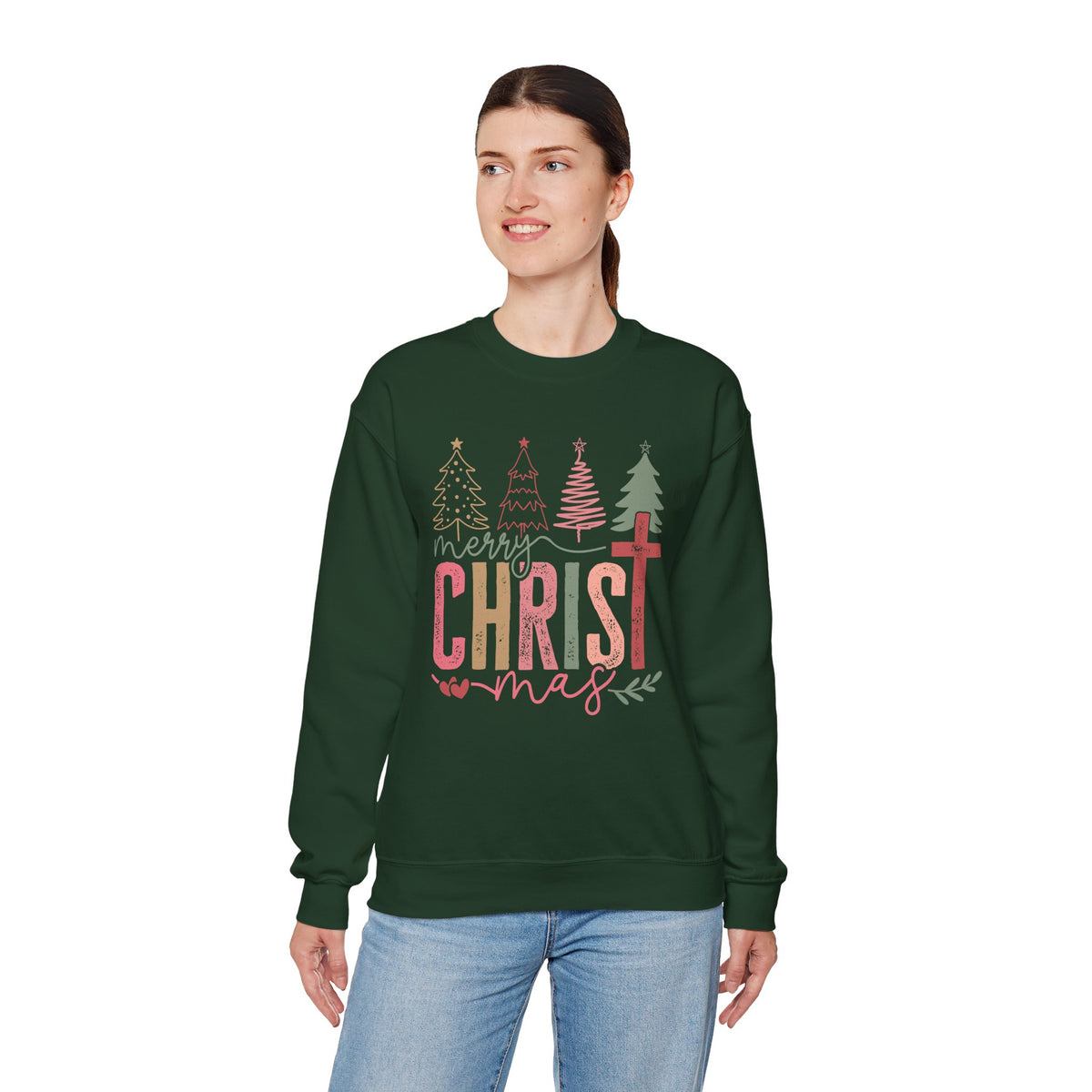 Merry ChrisTmas Christian Faith Graphic – Gildan Heavy Blend | Trendy Women’s Soft Sweatshirt. Direct to Garment. Printed & Shipped in the USA. Unisex Sizes.