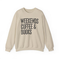 Weekends, Coffee & Books, Vintage – Gildan Heavy Blend | Trendy Women’s and Men's Soft Sweatshirt. Direct to Garment. Printed & Shipped in the USA. Unisex Sizes.