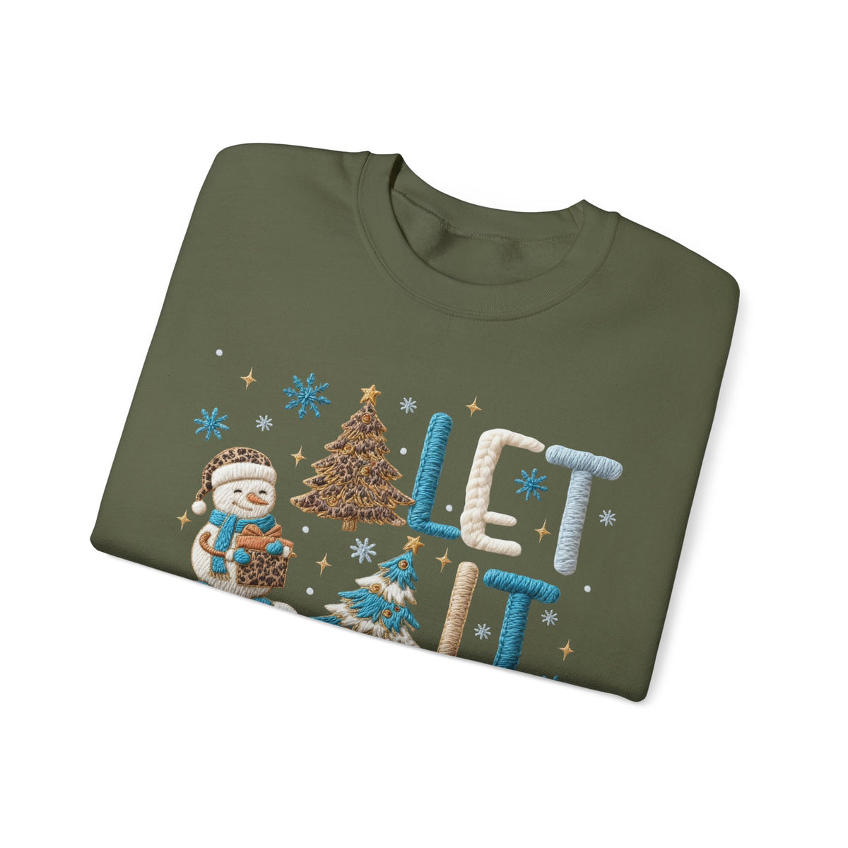 Let It Snow, Snowman – Gildan Heavy Blend | Trendy Women’s Soft Sweatshirt. Direct to Garment. Printed & Shipped in the USA. Unisex Sizes.
