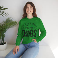 Life is Better With Jesus and My Dogs – Gildan Heavy Blend | Trendy Women’s and Men's Soft Sweatshirt. Direct to Garment. Printed & Shipped in the USA. Unisex Sizes.