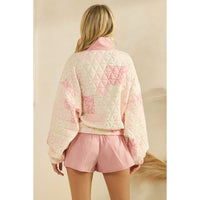Floral Textured Quilted-Print Pullover w/Snap Buttons