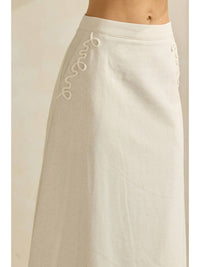 Square Neck Balloon Sleeved Top & Midi Skirt Set (Cotton/Linen Blend)