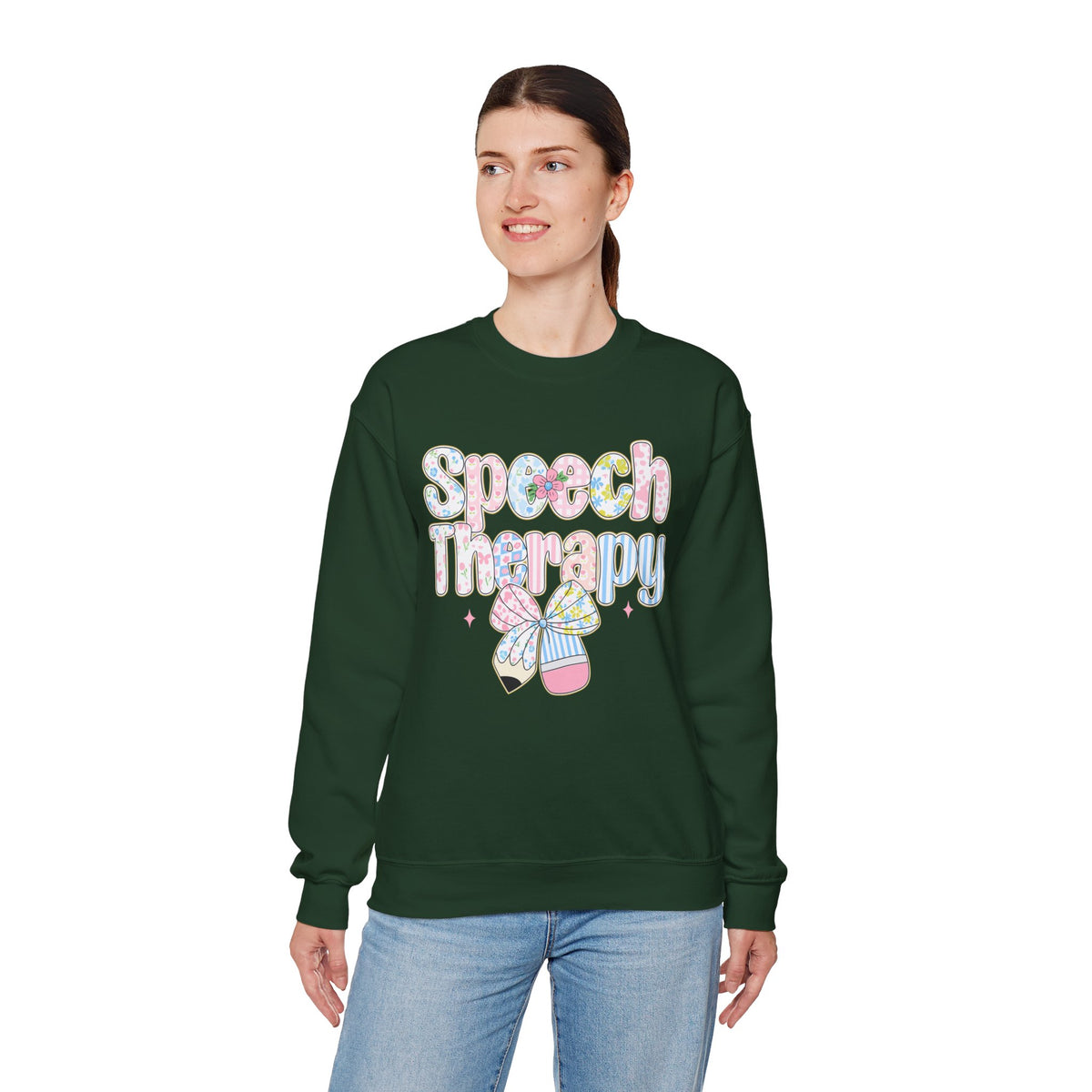 Speech Therapy - Pink Blue Coquette – Gildan Heavy Blend | Trendy Women’s Soft Sweatshirt. Direct to Garment. Printed & Shipped in the USA. Unisex Sizes.