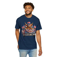 Patriotic Highland, America's 250th Birthday - Comfort Colors | Trendy Women's and Men's T-Shirt. Direct to Garment. Printed & Shipped in the USA. Unisex Sizes.