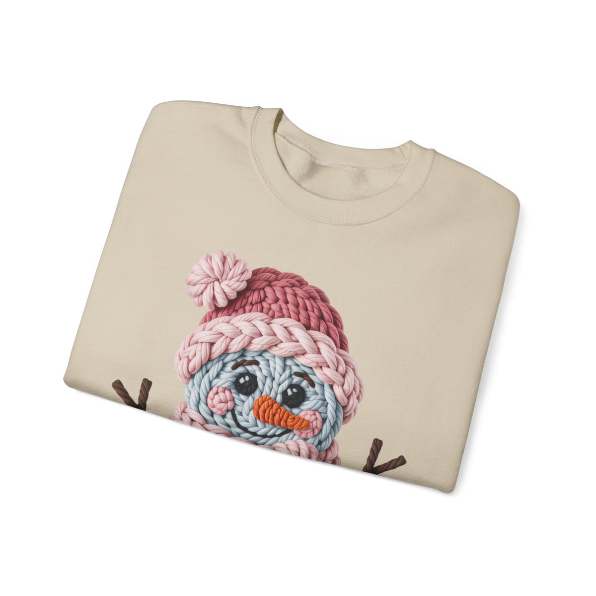 Cute Yarn Snowman - Pink Scarf Faux Yarn – Gildan Heavy Blend | Trendy Women’s Soft Sweatshirt. Direct to Garment. Printed & Shipped in the USA. Unisex Sizes.