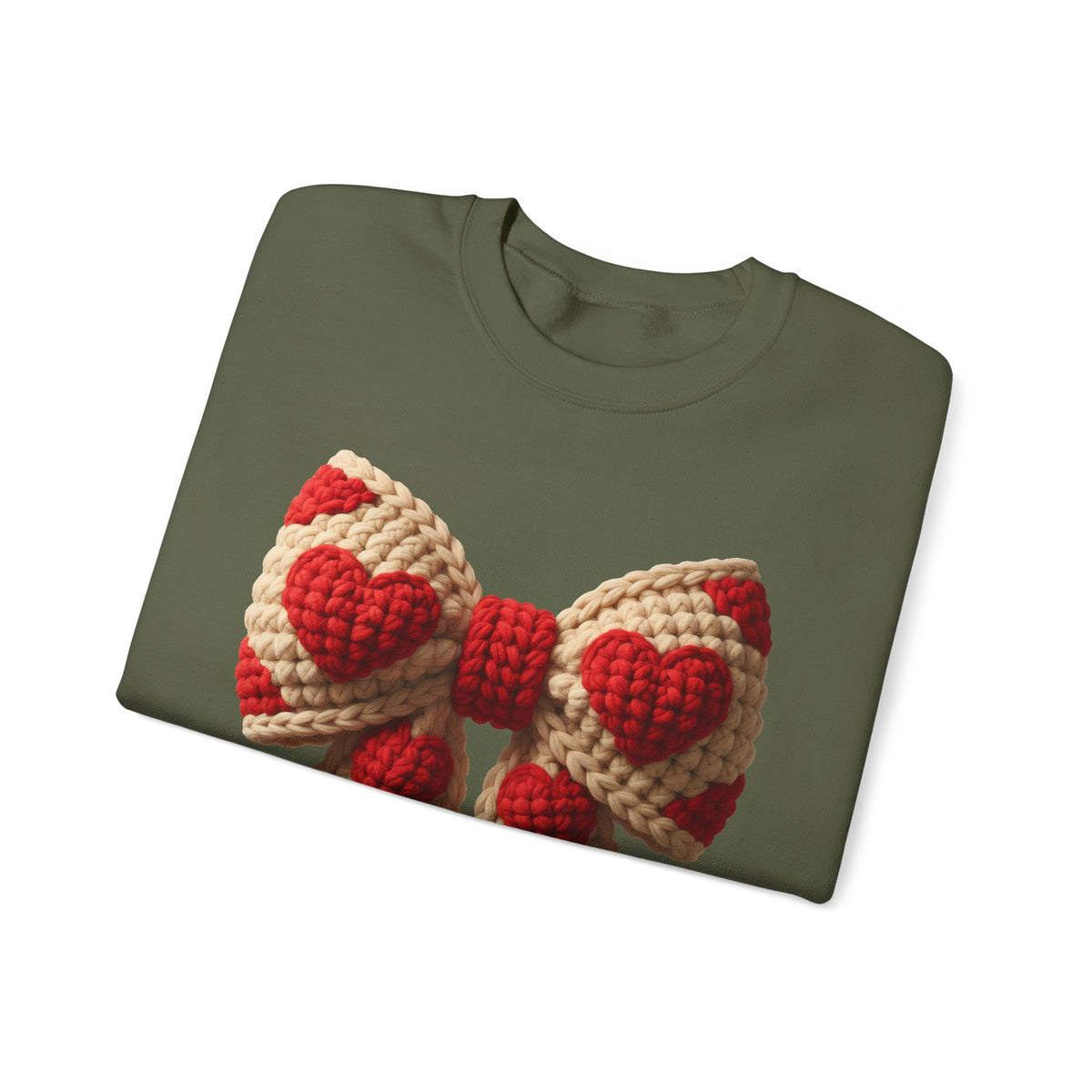 Faux Crochet Valentine Bow – Gildan Heavy Blend | Trendy Women’s Soft Sweatshirt. Direct to Garment. Printed & Shipped in the USA. Unisex Sizes.