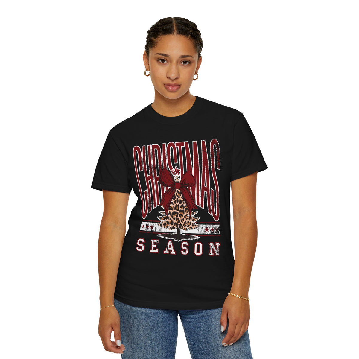 Christmas Season Leopard Tree  - Comfort Colors | Trendy Women's T-Shirt. Direct to Garment. Printed & Shipped in the USA. Unisex Sizes.