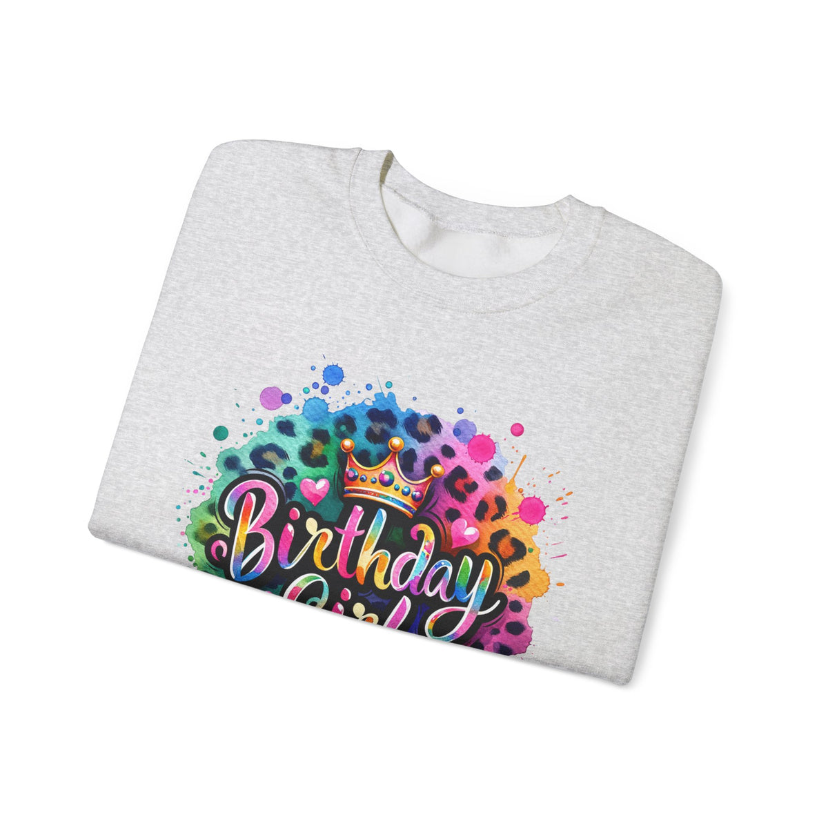 Birthday Girl, Neon Leopard – Gildan Heavy Blend | Trendy Women’s Soft Sweatshirt. Direct to Garment. Printed & Shipped in the USA. Unisex Sizes.
