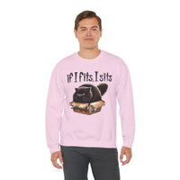 If I Fits I Sits, Cat in a Box – Gildan Heavy Blend | Trendy Women’s and Men's Soft Sweatshirt. Direct to Garment. Printed & Shipped in the USA. Unisex Sizes.