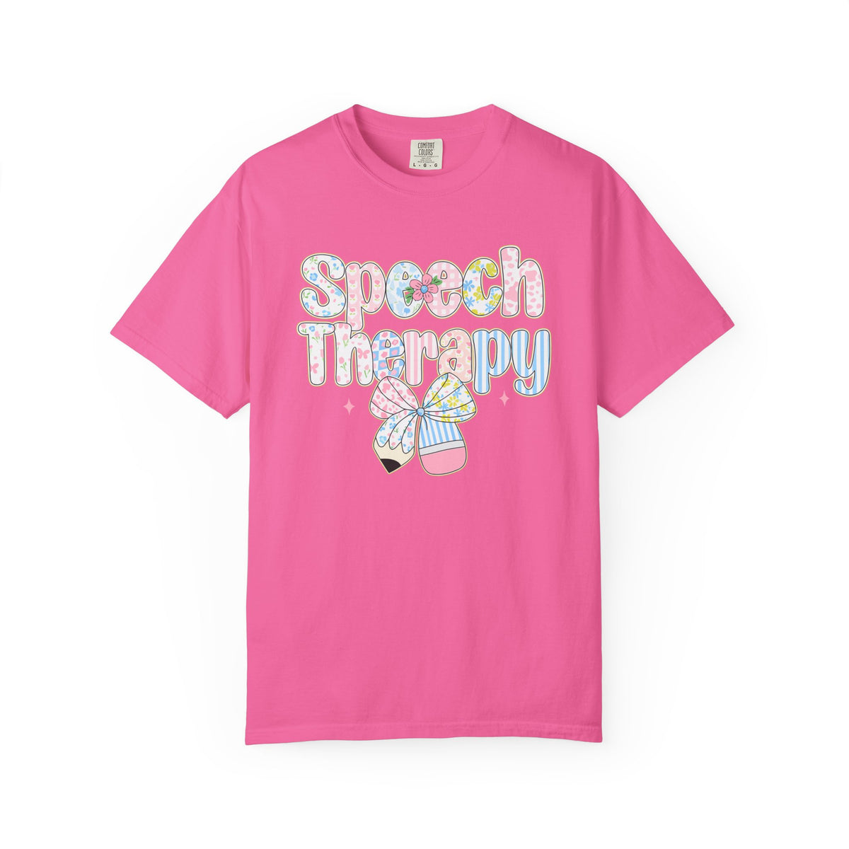 Speech Therapy - Pink Blue Coquette - Comfort Colors | Trendy Women's T-Shirt. Direct to Garment. Printed & Shipped in the USA. Unisex Sizes.