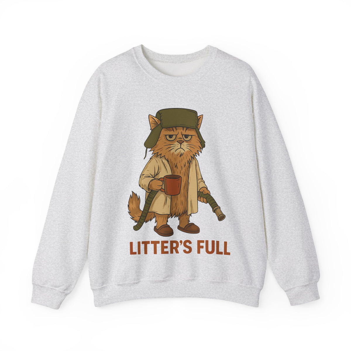 Litter's Full, Funny Cat – Gildan Heavy Blend | Trendy Men's and Women’s Soft Sweatshirt. Direct to Garment. Printed & Shipped in the USA. Unisex Sizes.