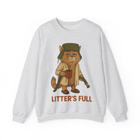 Litter's Full, Funny Cat – Gildan Heavy Blend | Trendy Men's and Women’s Soft Sweatshirt. Direct to Garment. Printed & Shipped in the USA. Unisex Sizes.