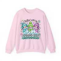 Chillin' With My Snowmies, Winter Snowman – Gildan Heavy Blend | Trendy Women’s Soft Sweatshirt. Direct to Garment. Printed & Shipped in the USA. Unisex Sizes.