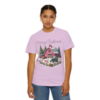 Merry Christmas Pink Barn Farm Animals - Comfort Colors | Trendy Women's T-Shirt. Direct to Garment. Printed & Shipped in the USA. Unisex Sizes.