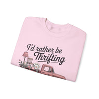 I'd Rather Be Thrifting. Pink Vintage Truck – Gildan Heavy Blend | Trendy Women’s Soft Sweatshirt. Direct to Garment. Printed & Shipped in the USA. Unisex Sizes.