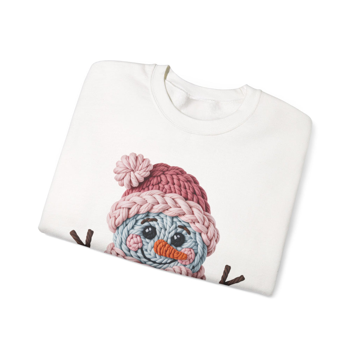 Cute Yarn Snowman - Pink Scarf Faux Yarn – Gildan Heavy Blend | Trendy Women’s Soft Sweatshirt. Direct to Garment. Printed & Shipped in the USA. Unisex Sizes.