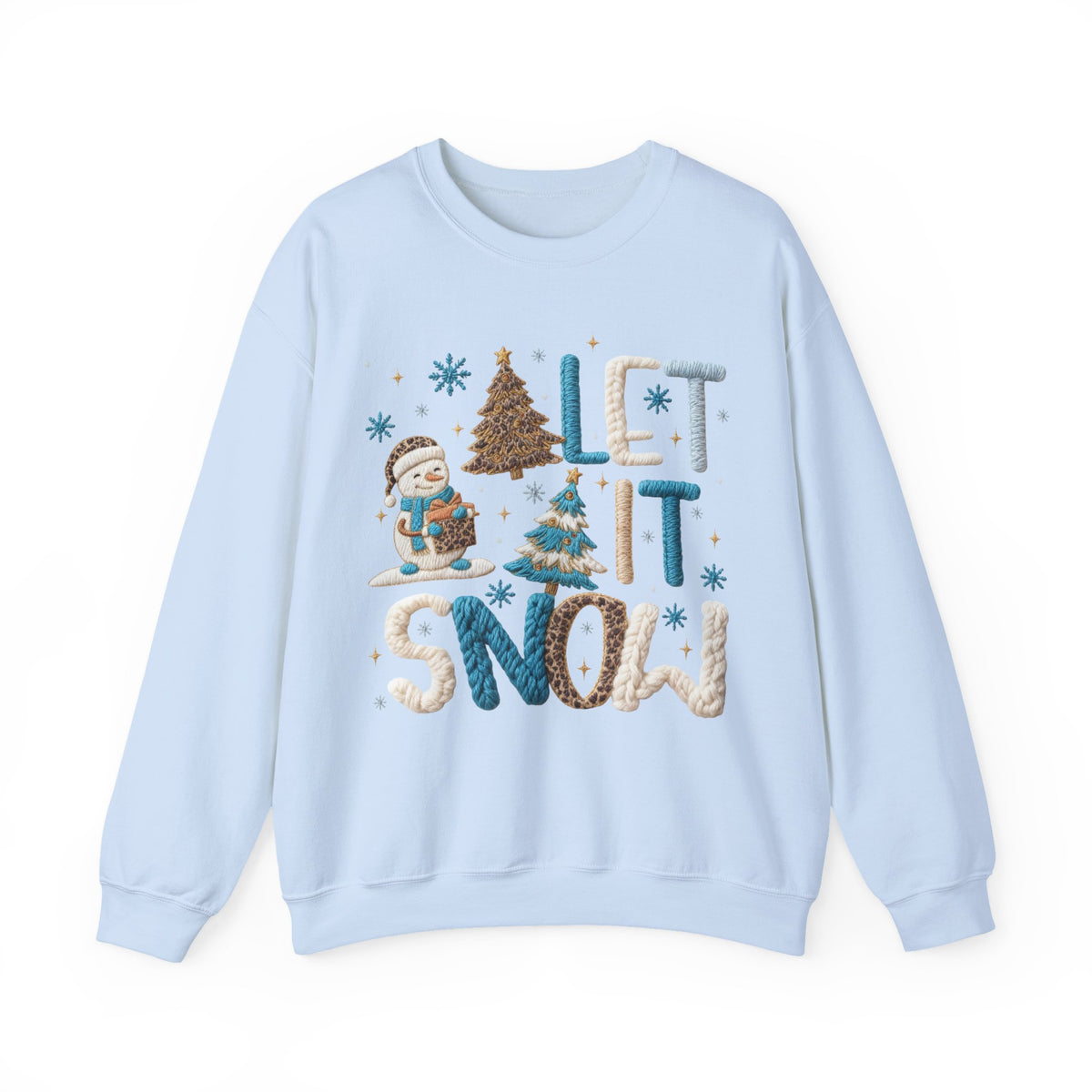 Let It Snow, Snowman – Gildan Heavy Blend | Trendy Women’s Soft Sweatshirt. Direct to Garment. Printed & Shipped in the USA. Unisex Sizes.