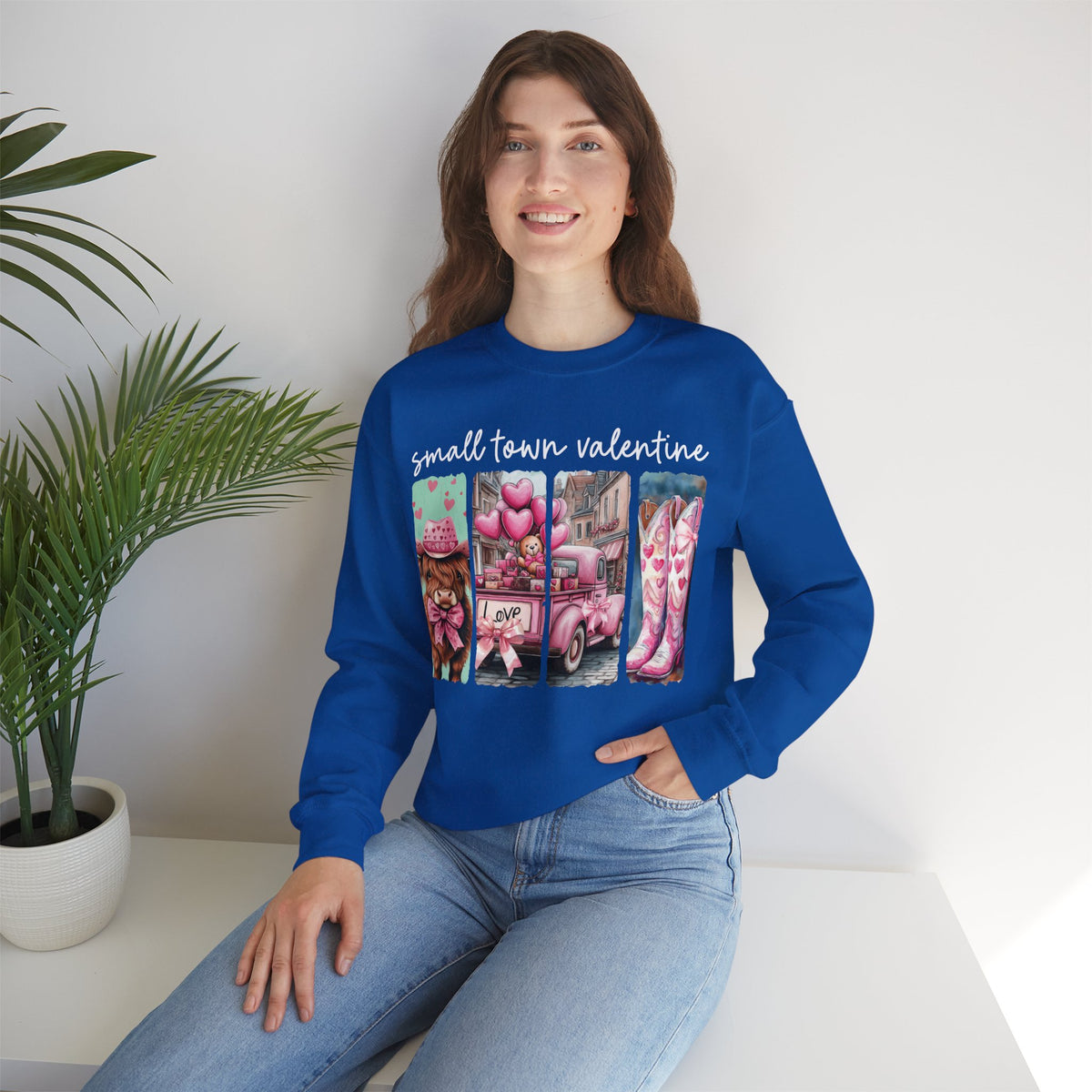 Small Town Valentine – Gildan Heavy Blend | Trendy Women’s Soft Sweatshirt. Direct to Garment. Printed & Shipped in the USA. Unisex Sizes.