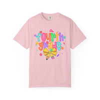 Coquette Fourth Grade Pencil Bow - Comfort Colors | Trendy Women's T-Shirt. Direct to Garment. Printed & Shipped in the USA. Unisex Sizes.