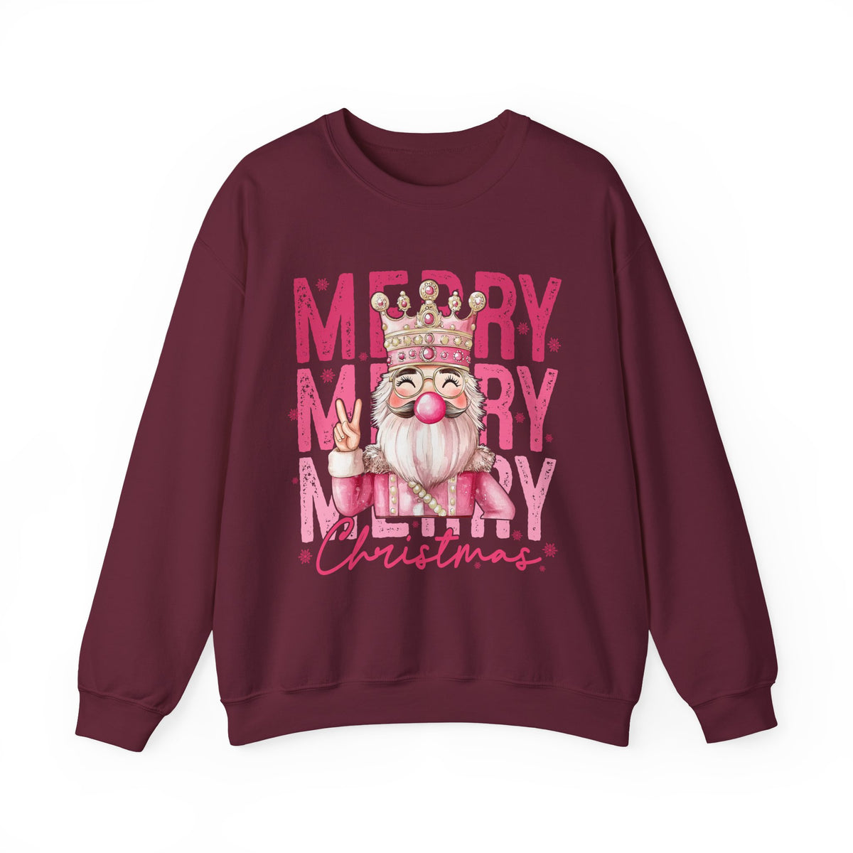 Merry Christmas - Cute Pink Bubblegum Nutcracker – Gildan Heavy Blend | Trendy Women’s Soft Sweatshirt. Direct to Garment. Printed & Shipped in the USA. Unisex Sizes.