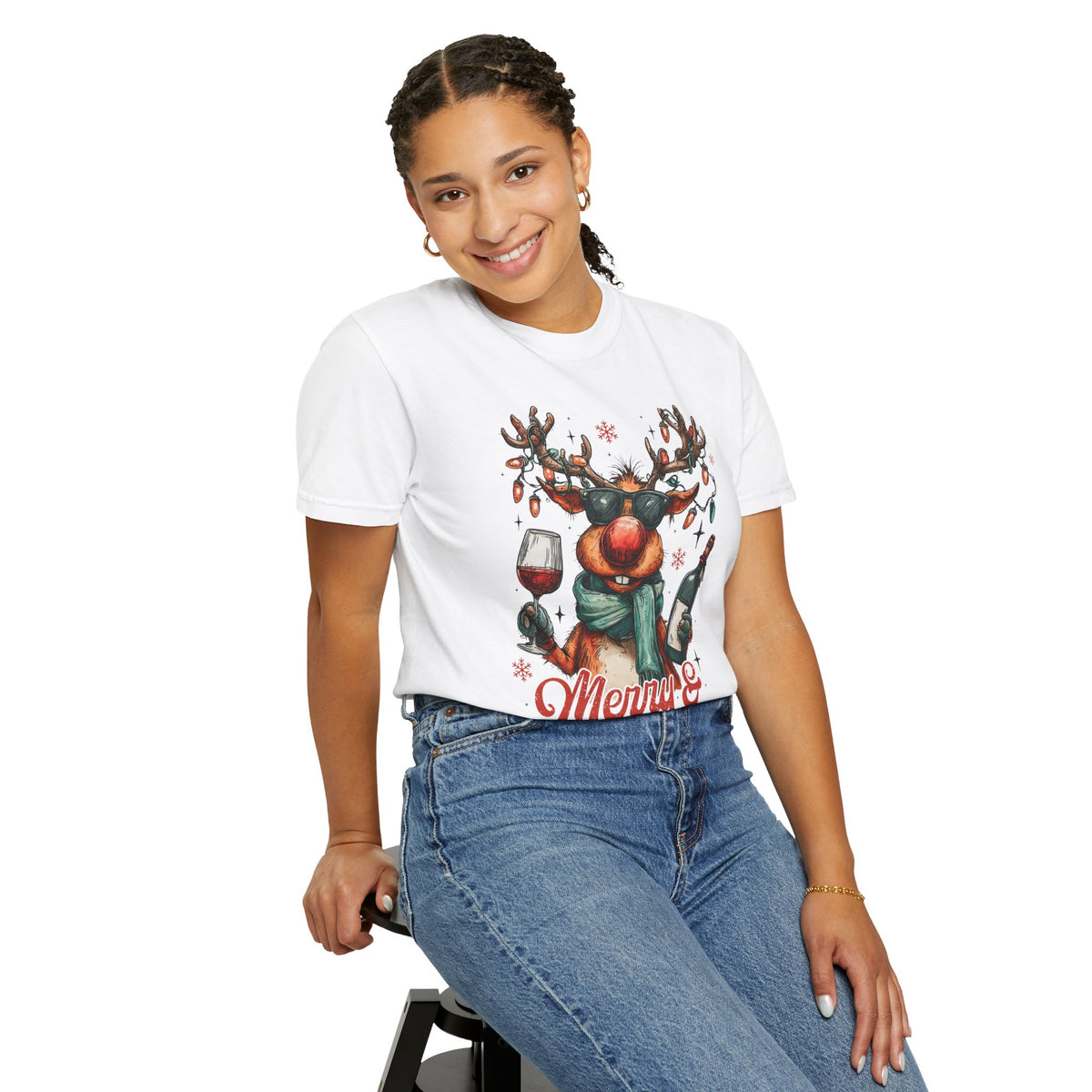Merry & Mischievous Reindeer - Comfort Colors | Trendy Women's and Men's T-Shirt. Direct to Garment. Printed & Shipped in the USA. Unisex Sizes.