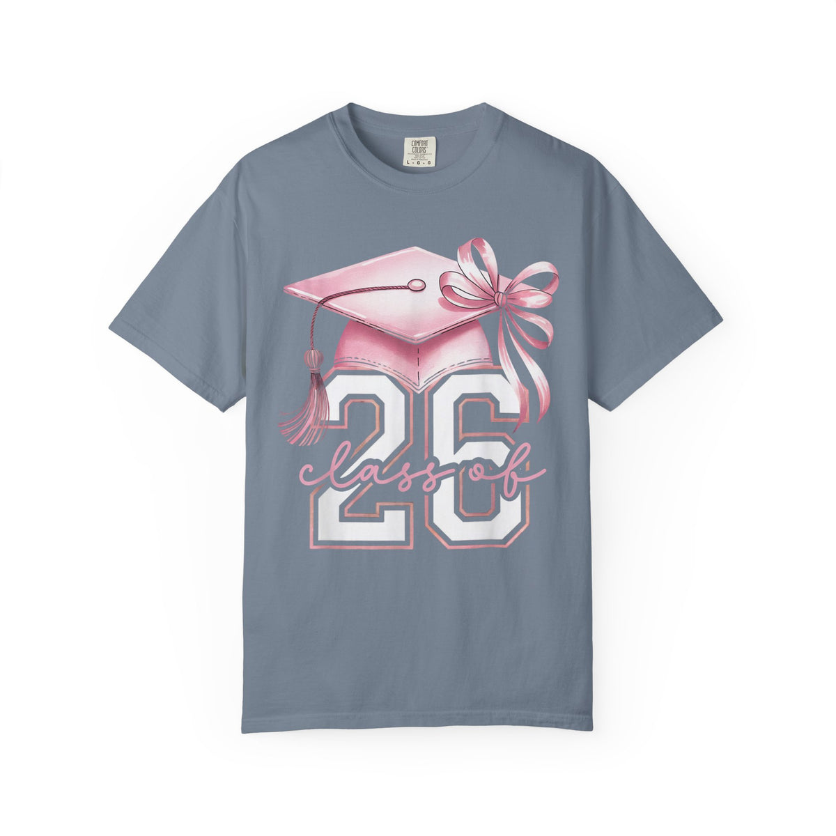 Pink Coquette, Class of 2026 Graduation Cap - Comfort Colors | Trendy Women's T-Shirt. Direct to Garment. Printed & Shipped in the USA. Unisex Sizes.