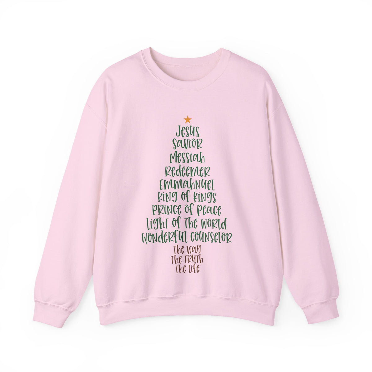 Jesus Names Christmas Tree – Gildan Heavy Blend | Trendy Women’s Soft Sweatshirt. Direct to Garment. Printed & Shipped in the USA. Unisex Sizes.