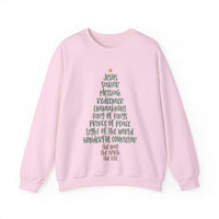 Jesus Names Christmas Tree – Gildan Heavy Blend | Trendy Women’s Soft Sweatshirt. Direct to Garment. Printed & Shipped in the USA. Unisex Sizes.