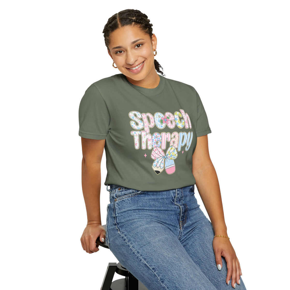 Speech Therapy - Pink Blue Coquette - Comfort Colors | Trendy Women's T-Shirt. Direct to Garment. Printed & Shipped in the USA. Unisex Sizes.