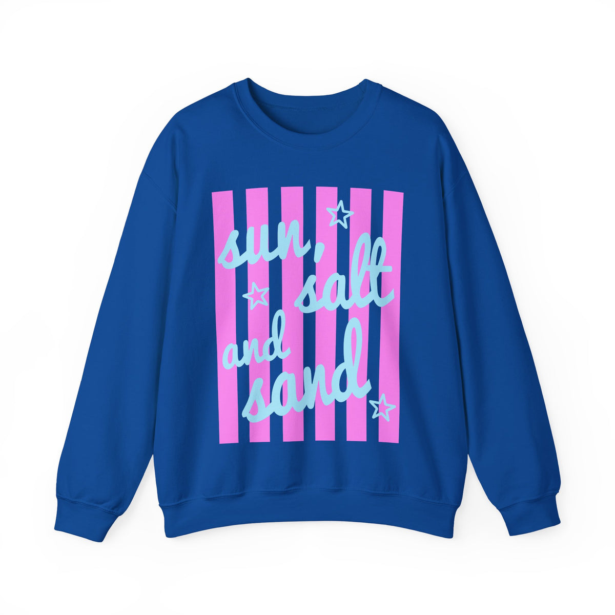 Sun, Salt and Sand – Gildan Heavy Blend | Trendy Women’s Soft Sweatshirt. Direct to Garment. Printed & Shipped in the USA. Unisex Sizes.