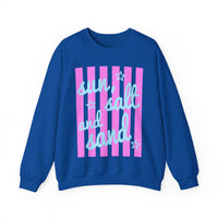Sun, Salt and Sand – Gildan Heavy Blend | Trendy Women’s Soft Sweatshirt. Direct to Garment. Printed & Shipped in the USA. Unisex Sizes.
