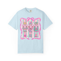 Coquette Pastel Christmas Nutcracker Trio Pink and Green - Comfort Colors | Trendy Women's T-Shirt. Direct to Garment. Printed & Shipped in the USA. Unisex Sizes.
