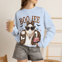 BooJee Ghost with Coffee - Halloween – Gildan Heavy Blend | Trendy Women’s Soft Sweatshirt. Direct to Garment. Printed & Shipped in the USA. Unisex Sizes.