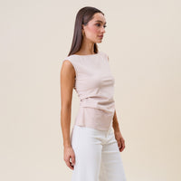 Side Pleated (Natural) Boatneck 95% Cotton Top