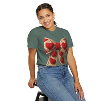 Faux Crochet Valentine Bow - Comfort Colors | Trendy Women's T-Shirt. Direct to Garment. Printed & Shipped in the USA. Unisex Sizes.