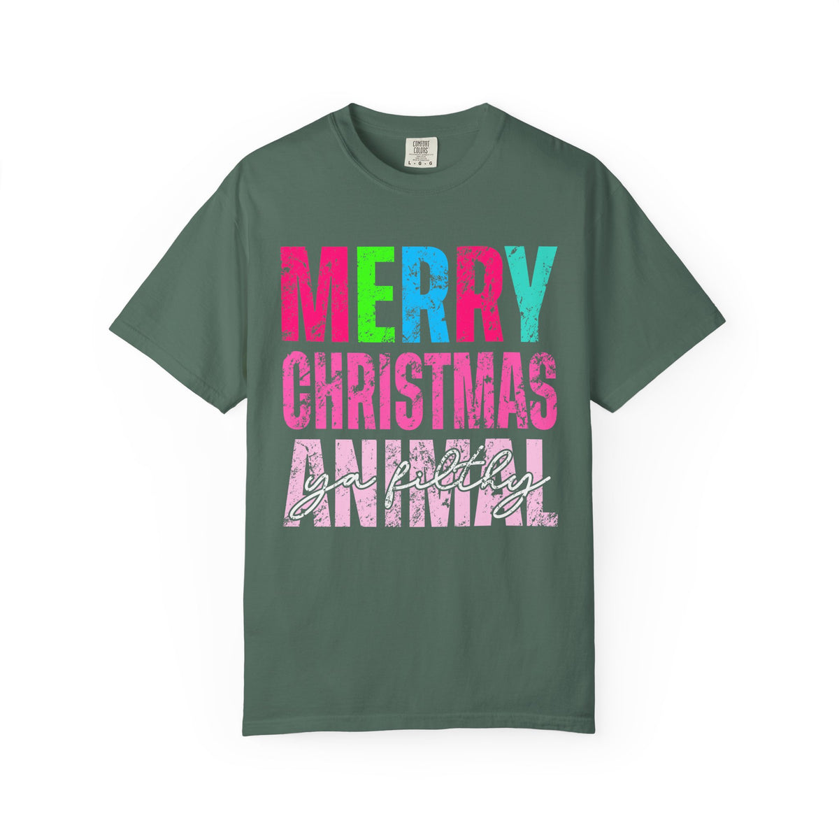 Merry Christmas Ya Filthy Animal - Comfort Colors | Trendy Women's T-Shirt. Direct to Garment. Printed & Shipped in the USA. Unisex Sizes.