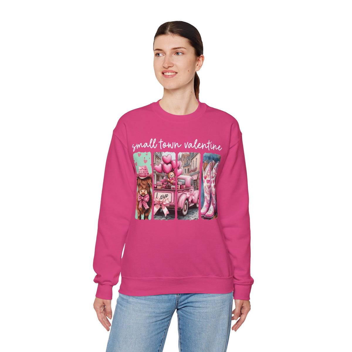 Small Town Valentine – Gildan Heavy Blend | Trendy Women’s Soft Sweatshirt. Direct to Garment. Printed & Shipped in the USA. Unisex Sizes.