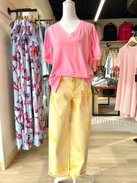 Candy (Pink) V-Neck Puff-Sleeve Top