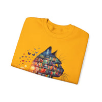 Cat Silhouette for Book Lovers – Gildan Heavy Blend | Trendy Women’s Soft Sweatshirt. Direct to Garment. Printed & Shipped in the USA. Unisex Sizes.