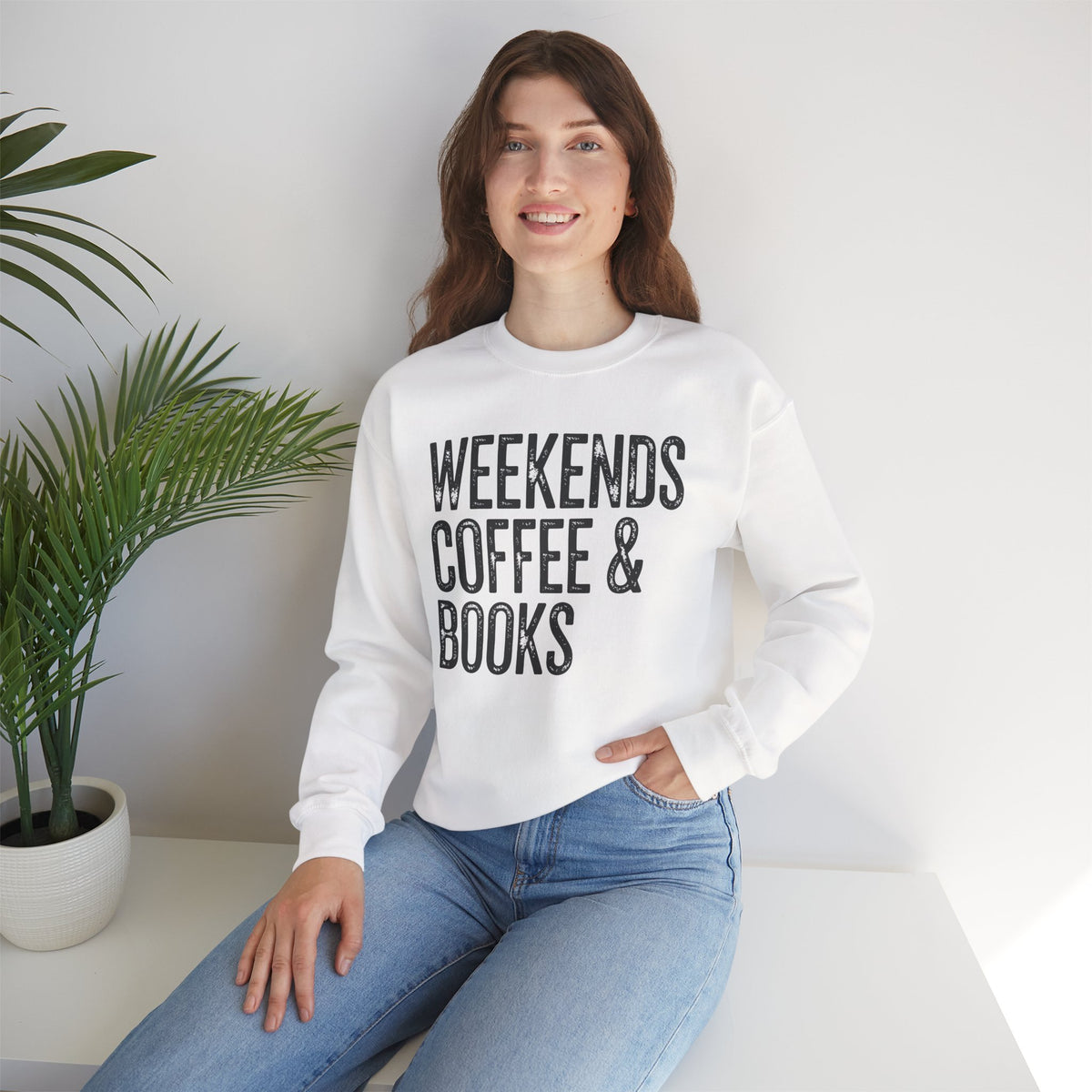 Weekends, Coffee & Books, Vintage – Gildan Heavy Blend | Trendy Women’s and Men's Soft Sweatshirt. Direct to Garment. Printed & Shipped in the USA. Unisex Sizes.