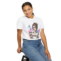 Cool Mombie with Coffee Peace Tattoo - Comfort Colors | Trendy Women's T-Shirt. Direct to Garment. Printed & Shipped in the USA. Unisex Sizes.