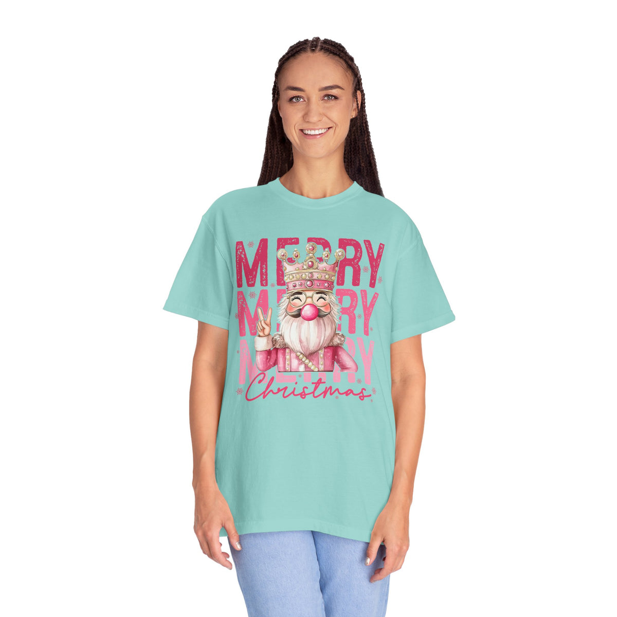 Merry Christmas — Cute Pink Bubblegum Nutcracker  - Comfort Colors | Trendy Women's T-Shirt. Direct to Garment. Printed & Shipped in the USA. Unisex Sizes.