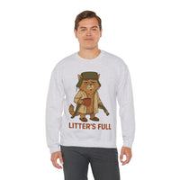 Litter's Full, Funny Cat – Gildan Heavy Blend | Trendy Men's and Women’s Soft Sweatshirt. Direct to Garment. Printed & Shipped in the USA. Unisex Sizes.