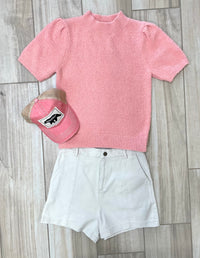Short Sleeve (Coral Pink) Soft Sweater