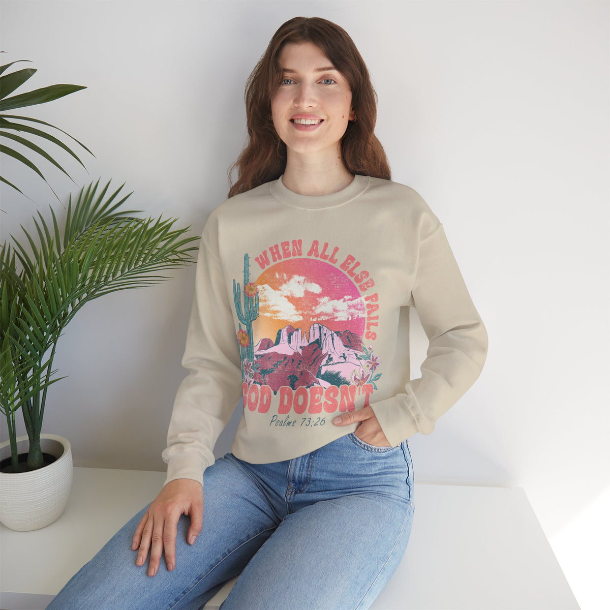 When All Else Fails, God Doesn't, Vintage – Gildan Heavy Blend | Trendy Women’s Soft Sweatshirt. Direct to Garment. Printed & Shipped in the USA. Unisex Sizes.