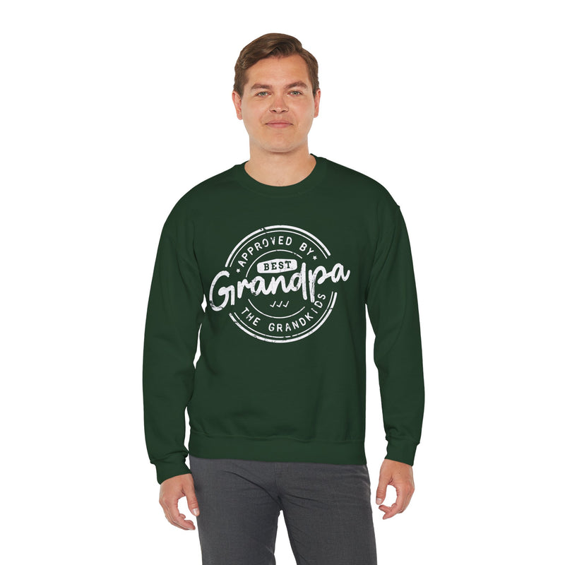 Best Grandpa, Approved by the Grandkids – Gildan Heavy Blend | Trendy Men's Soft Sweatshirt. Direct to Garment. Printed & Shipped in the USA. Unisex Sizes.