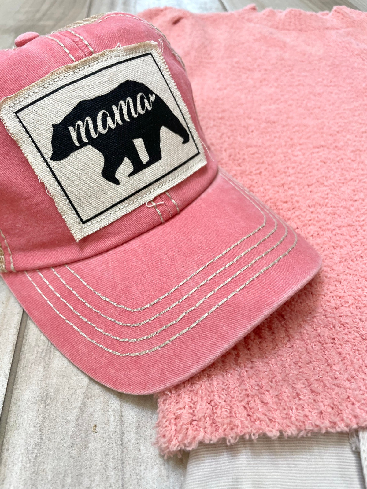 Mama Bear (Coral) Canvas Patch Snapback Hat